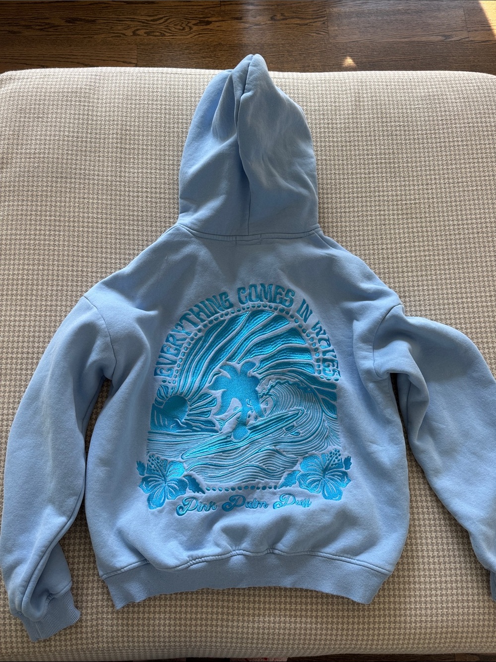 Light Blue Embroidered Surf Graphic Hoodie - Unknown Brand